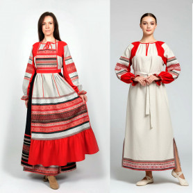 Женский исторический костюм Наследие, лён, кружево- фото 1