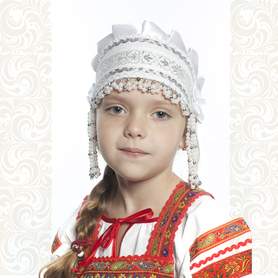 Девичья повязка Ладушка (очелье), белый в серебре- фото 1