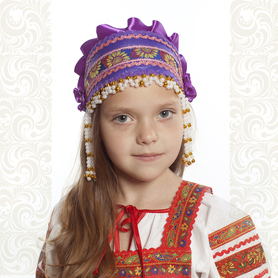 Девичья повязка Ладушка (очелье), фиолетовый в золоте