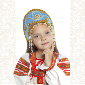 Кокошник Котёна, голубой с золотом