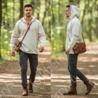 Рубаха мужская с капюшоном, небеленый лён