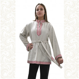Рубаха женская, белый хлопок с красным